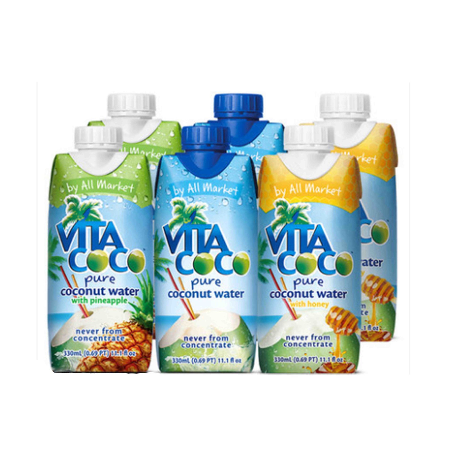 vitacoco唯他可可椰子水330ml*12进口饮料青椰汁原味蜂蜜菠萝