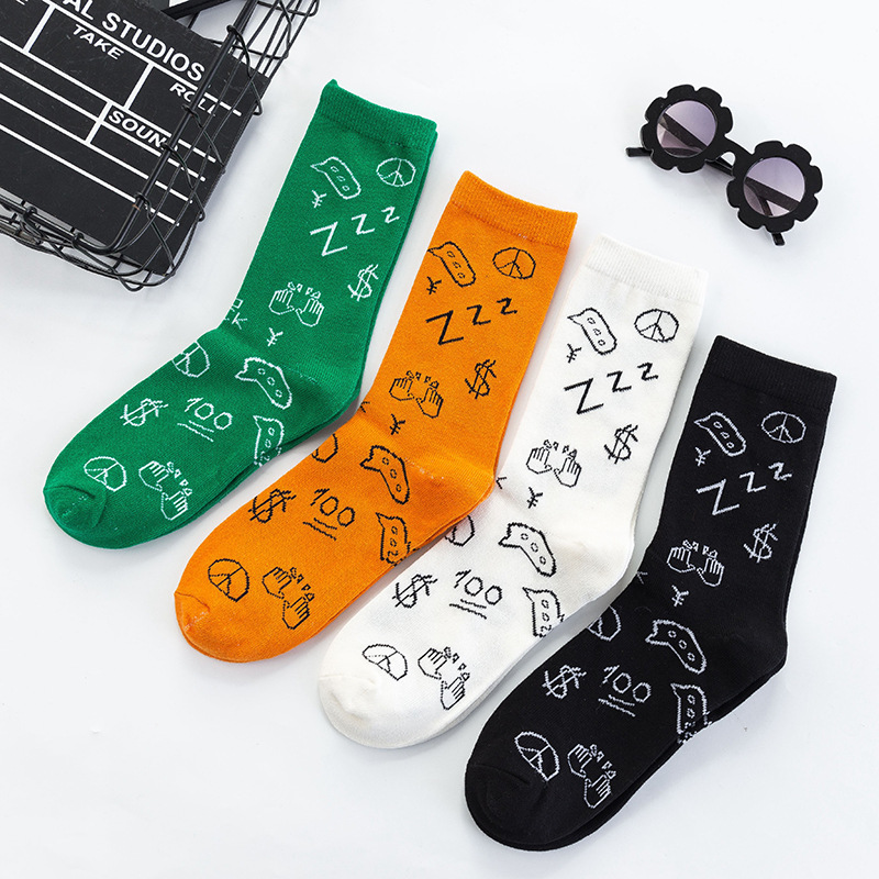 韩国ulzzang原宿泼墨创意涂鸦美元中长筒袜子个性街头滑板男女潮