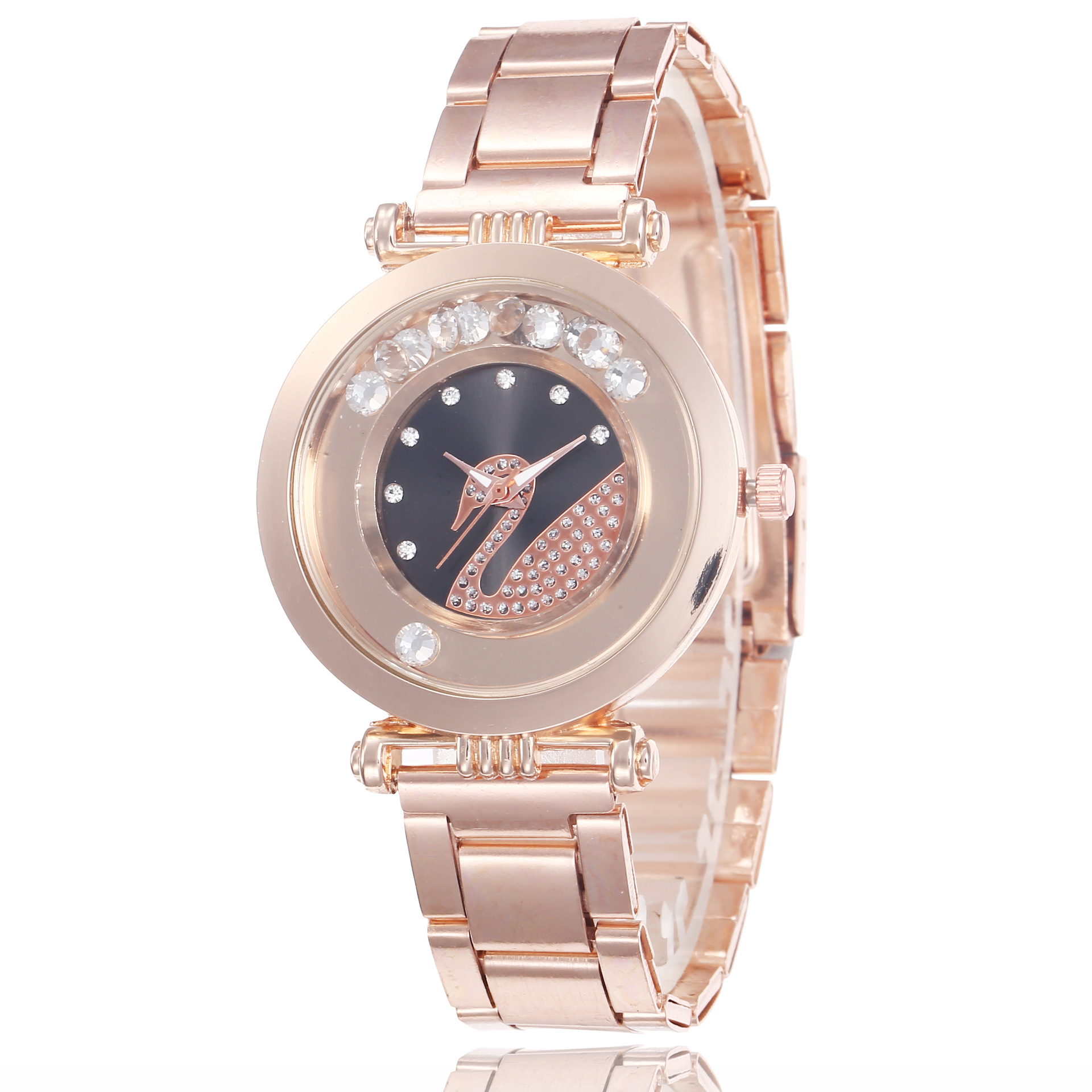 新款镶钻天鹅手表抖音爆款网红石英表微商热卖活动流珠吸铁石腕表