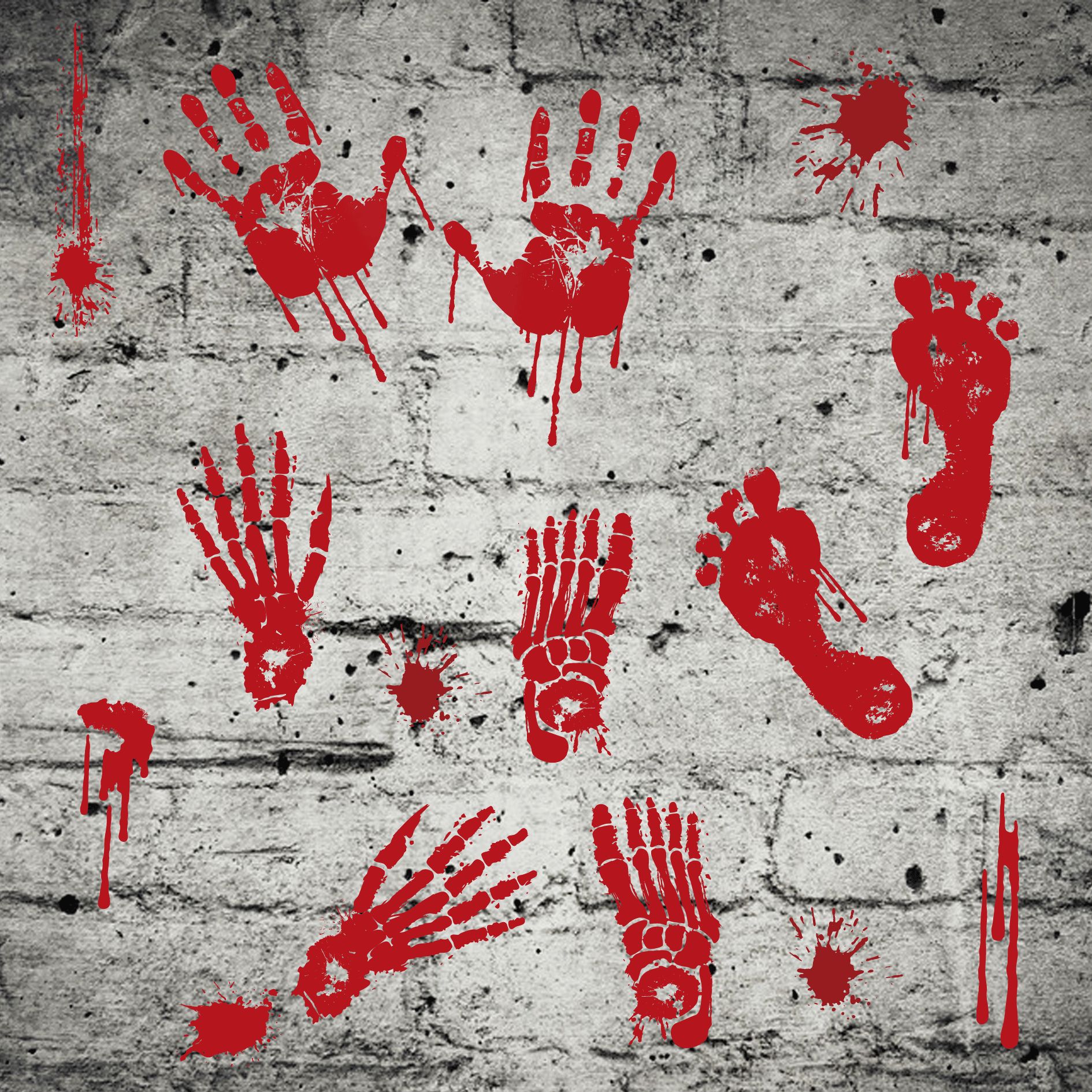 2021新款万圣节血手印墙贴窗户玻璃装饰品布置万圣血脚印墙贴纸