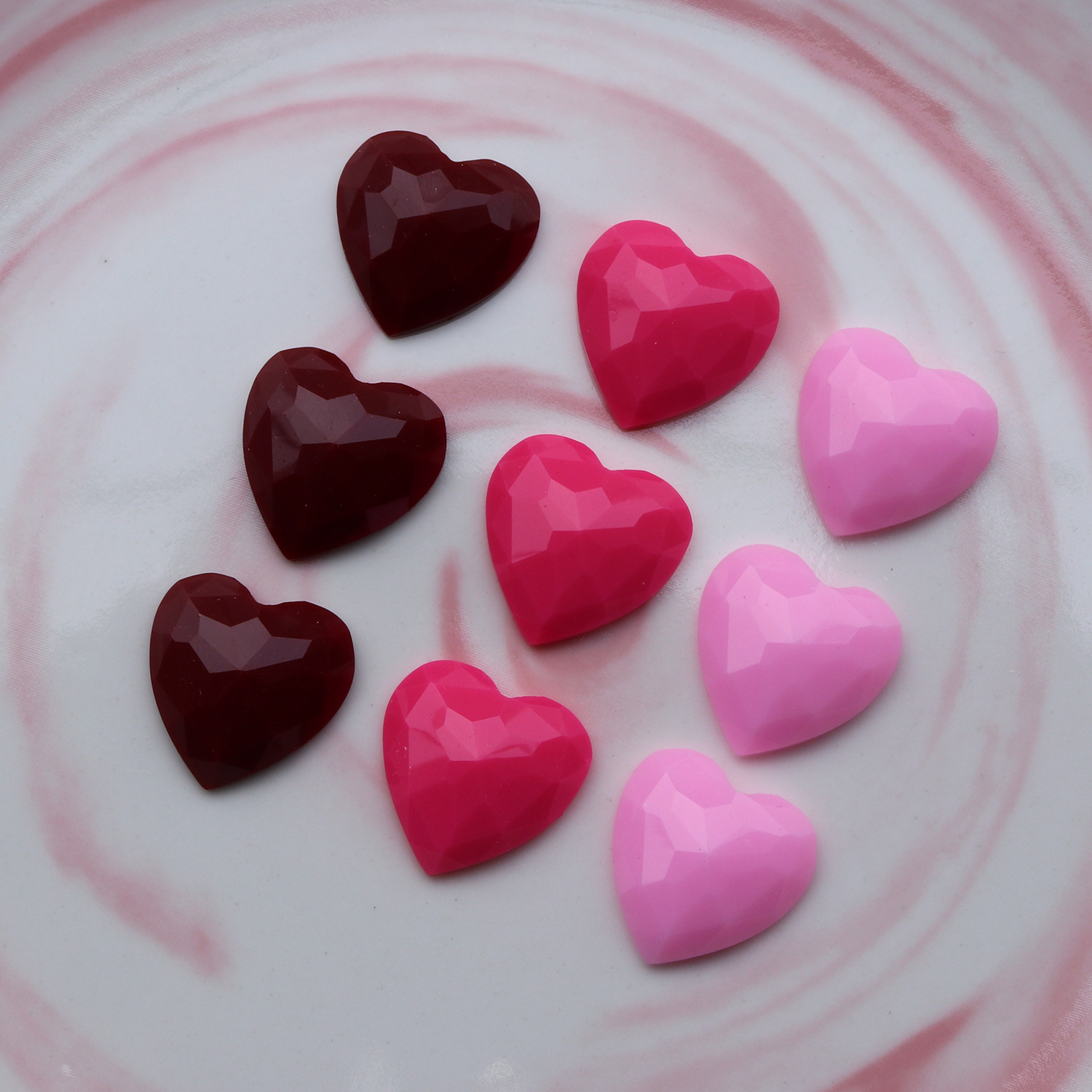 日系多切面钻石桃心ins玫红爱心树脂配件diy耳钉耳环饰品材料批发