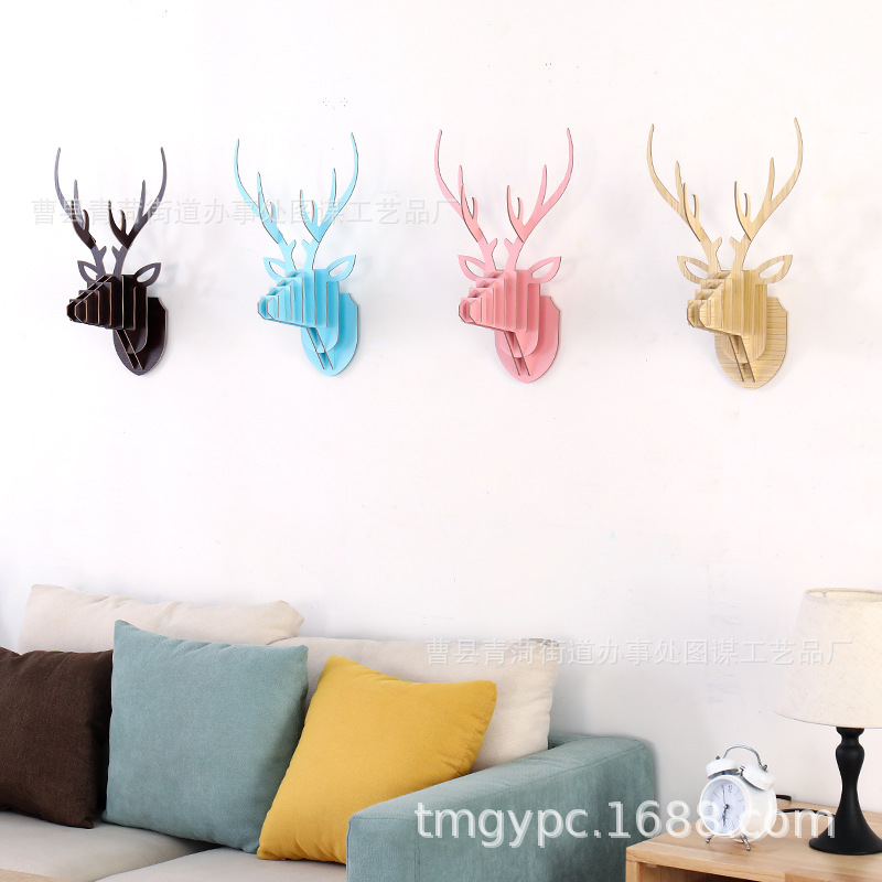 鹿头木质麋鹿头动物头玄关墙饰北欧墙面装饰壁挂墙饰鹿头大小号