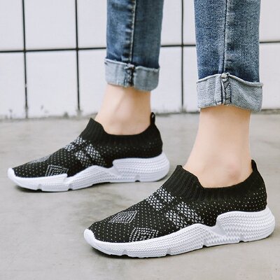 2019秋季新款韩版网面飞织运动鞋女透气网鞋百搭平底休闲鞋女
