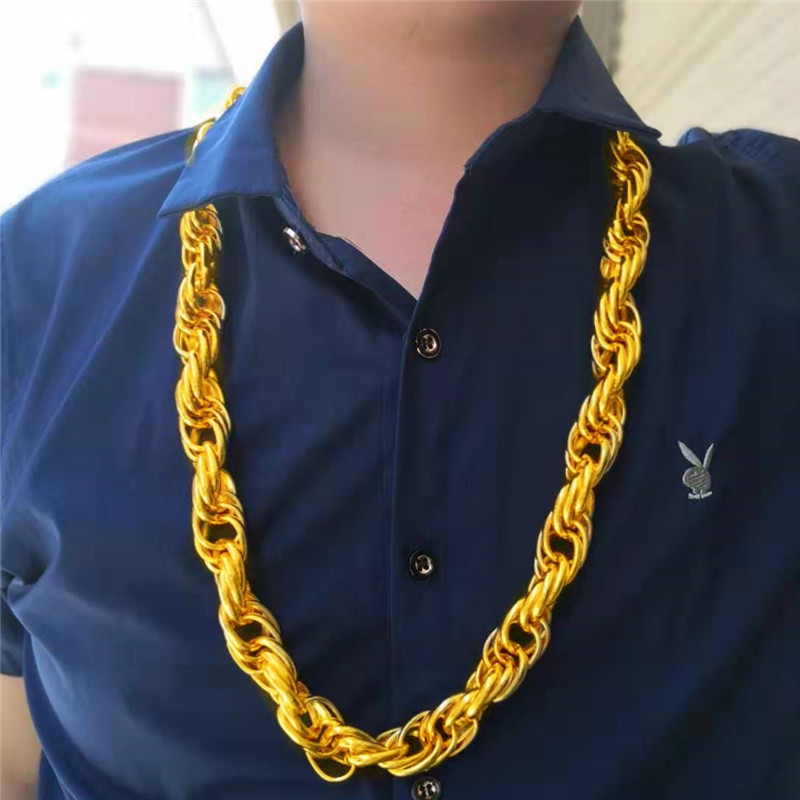 抖音网红特大金链子 带钢印 20mm宽表演道具18k镀金项链男霸气-阿里巴