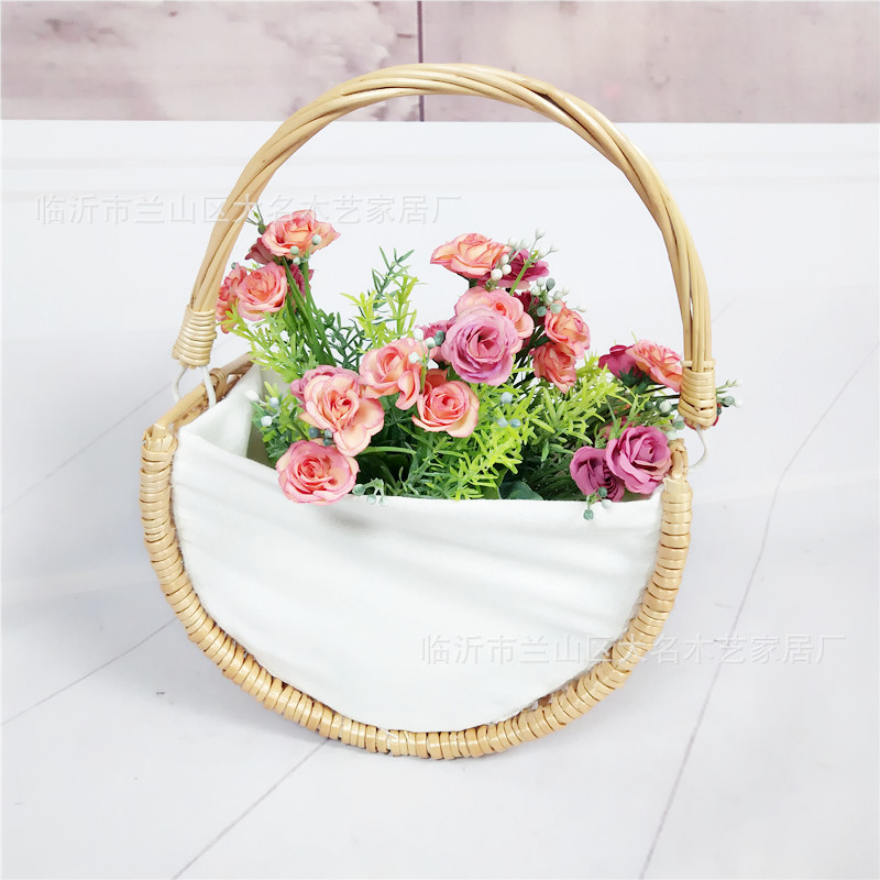 Internet Celebrity Handmade Vine Woven Willow Basket Handbag Straw Woven Portable Flower Basket Korean Schoolbag Flower Basket Flowers Flower Arrangement Basket