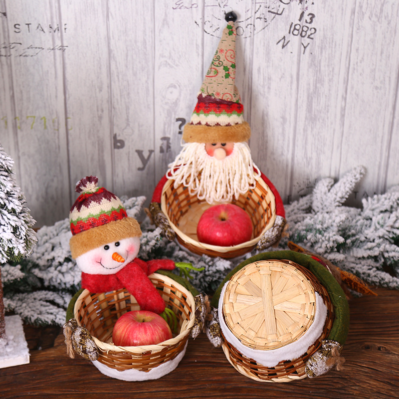 Christmas Decoration Supplies Knitted Fabric Fruit Basket Christmas Home Desktop Decoration Children's Candy Basket Apple Bag