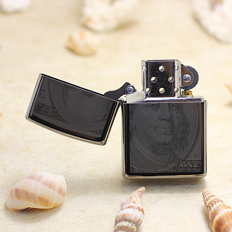 zippo打火机黑冰美元标志人头像49025