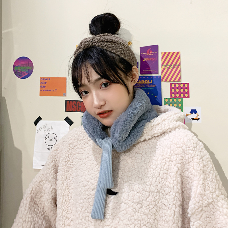 Fur + Knitted Multi-Color Cute Soft Fur Scarf Korean Style Japanese Style Scarf Autumn and Winter Ins Plush Girl Neck Protection