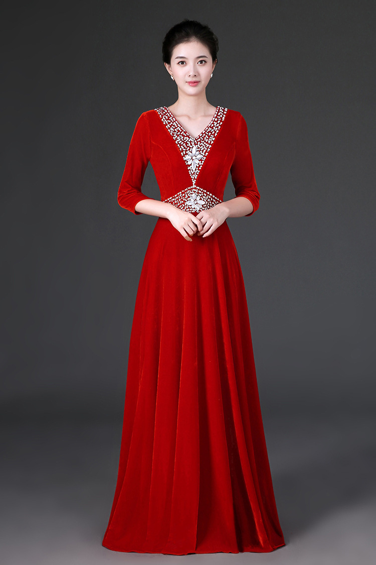 新款合唱服长裙成人大合唱团体演出服女中老年指挥主持人舞台服装