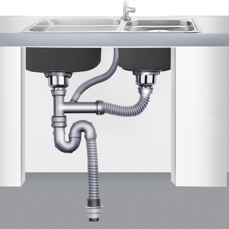 厨房洗菜盆下水管管道配件水槽双槽水池下水器洗碗池排水管子套装