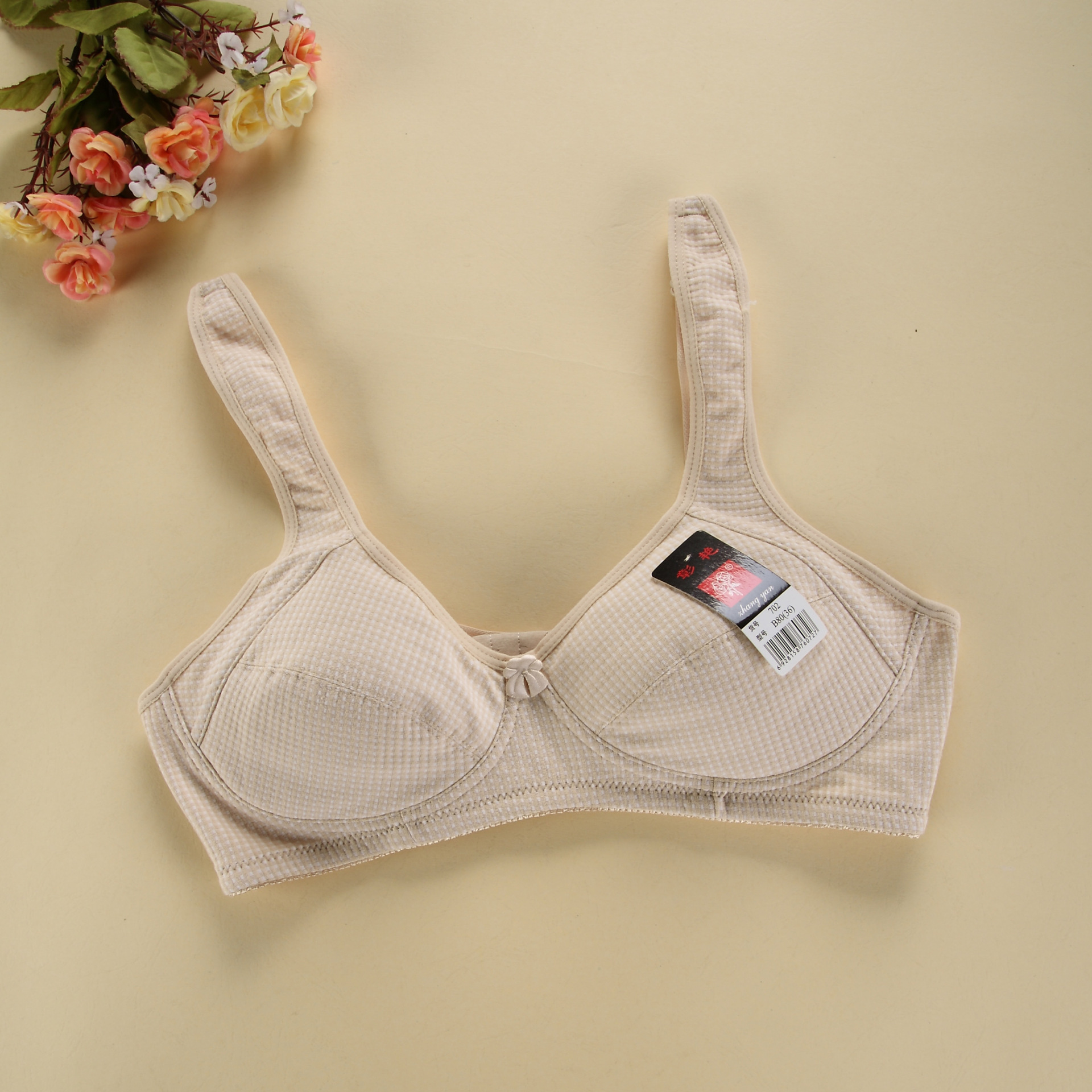 新品彩棉纱织胸罩舒适无钢圈大罩杯内衣女棉质中老年大码妈妈文胸