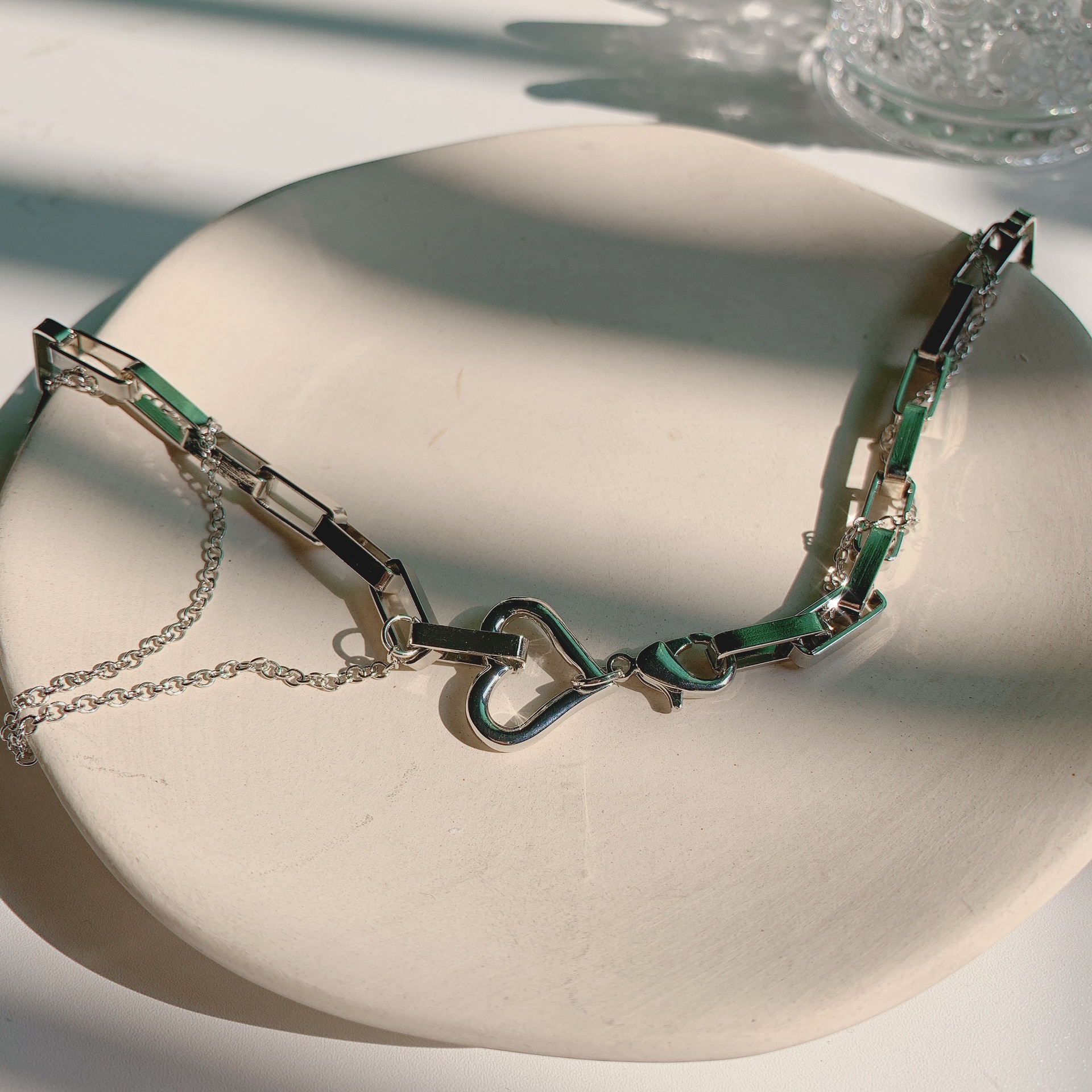 日韩潮流个性男女钛钢不变色项链颈链抖音街拍百搭小众心心吊坠百