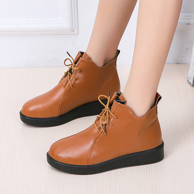 平底短靴女秋冬百搭单靴系带休闲高帮运动鞋简约舒适切尔西靴