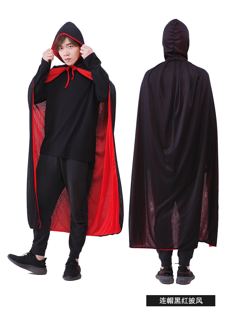 新款万圣节双层红黑披风 成人死神连帽斗篷海盗女巫婆cosplay服装