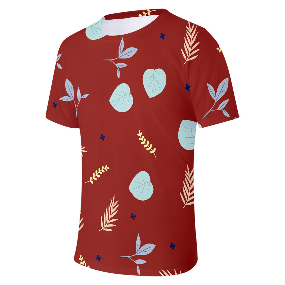 成人童装跨境叶子图案 leaf 周边3d彩印短袖t恤男女夏季衣服