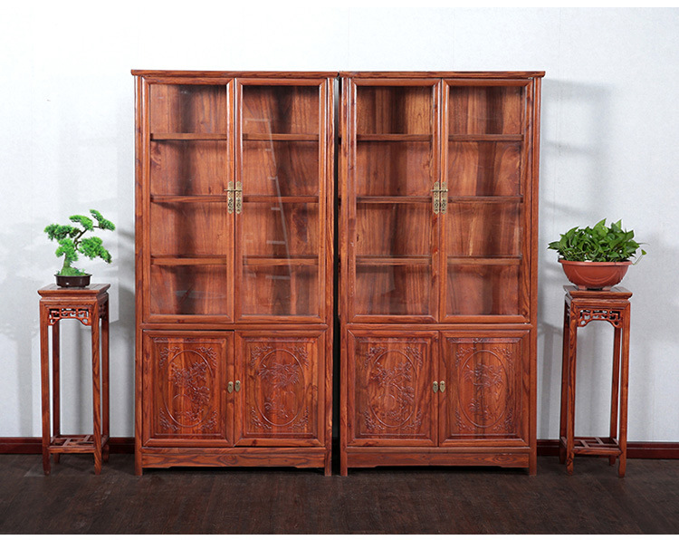 实木柜子中式仿古酒柜置物柜展示柜榆木家具自由组合书柜带门定制