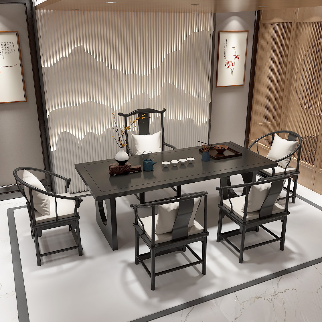 新中式办公室原木喝茶功夫泡茶实木茶桌椅组合简约现代茶台茶几