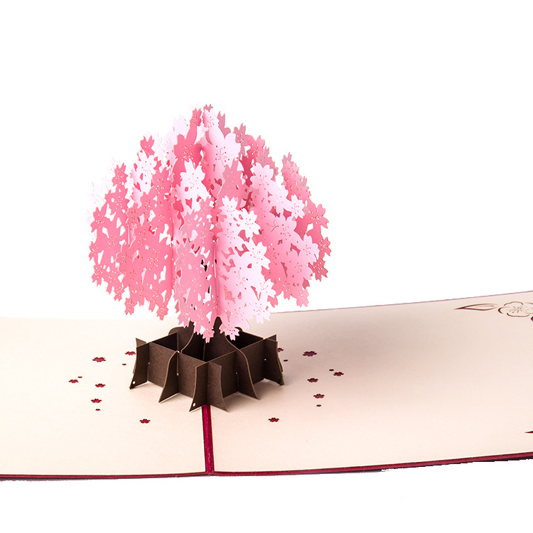 立体贺卡3d立体樱花树纸雕创意卡片感恩生日logo绚烂樱花
