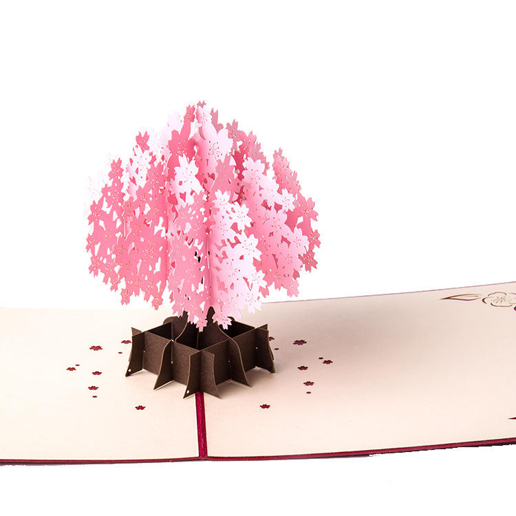 立体贺卡 3d立体樱花树纸雕创意卡片感恩生日logo绚烂樱花