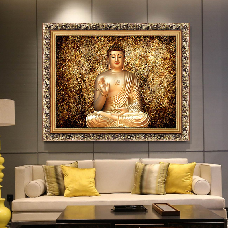 释迦牟尼佛像挂画结缘供奉佛画像中式禅意装饰画如来佛祖壁画定制