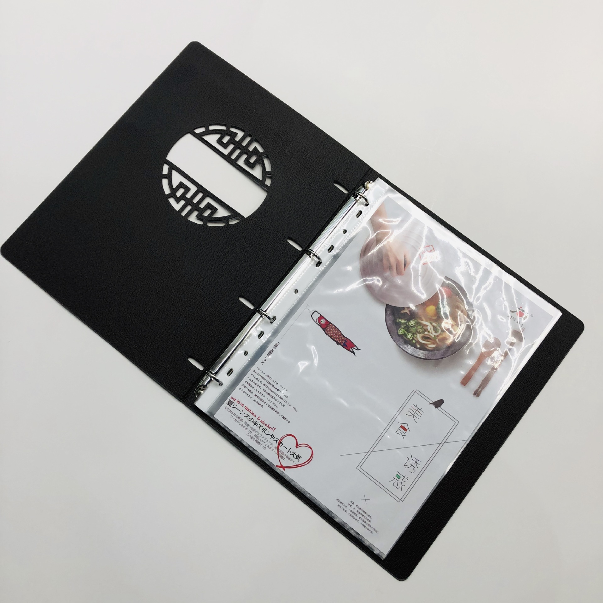 新品优质皮面高档a4活页菜谱本镂空设计制作餐牌茶谱酒水单价目表