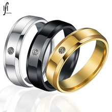 欧美跨境饰品货源 不锈钢时尚简约8mm斜边光面带一颗钻戒指可混批