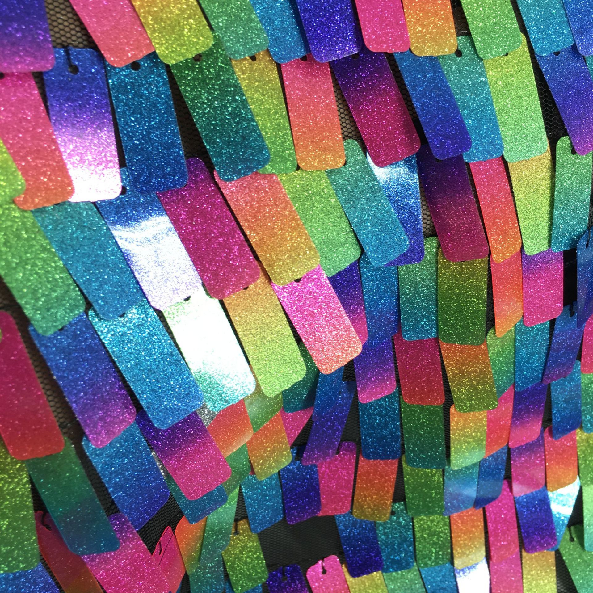 新款长方形彩色珠片面料渐变方形亮片布料舞台亮片面料