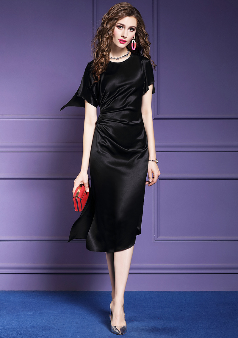 高端时尚蚕丝修身真丝缎面连衣裙货号fmy24064