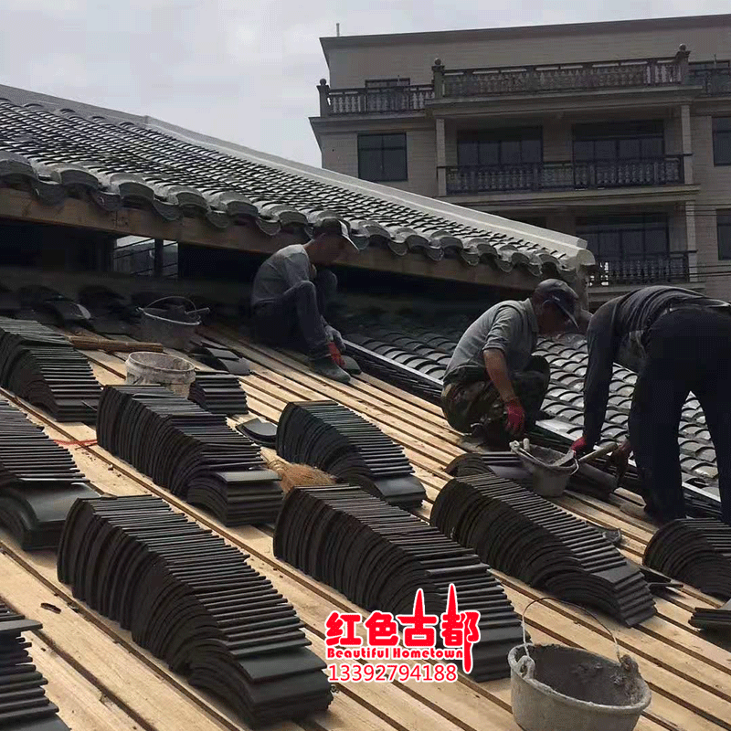 仿古建筑寺庙四合院青瓦祠堂长廊苏杭风格小青瓦粘土瓦古建筑瓦片