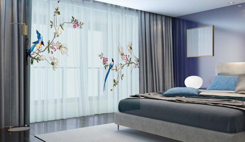 高档定制新中式窗纱水墨山水画纱帘客厅卧室现代简约印