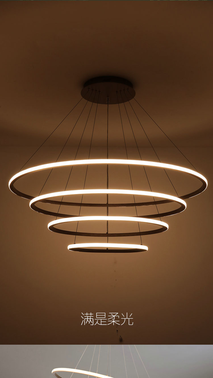 外发光咖色环形复式楼梯简约餐厅吊灯圆形咖色多层客厅灯工装吊灯