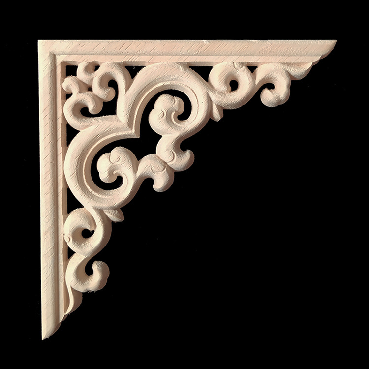 东阳木雕花欧式角花装修实木线条吊顶枪角镂空贴花格梁托小花片