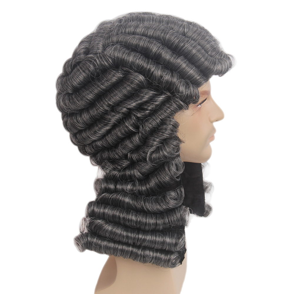 oem支持定制 化纤男女律师假头套 法官假发灰色律师假发