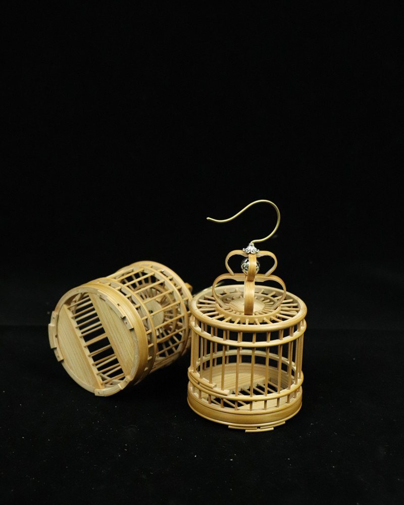 新款竹制蝈蝈笼竹丝留青榫结构虫笼蛐蛐罐子文玩把件精工打磨鸣虫