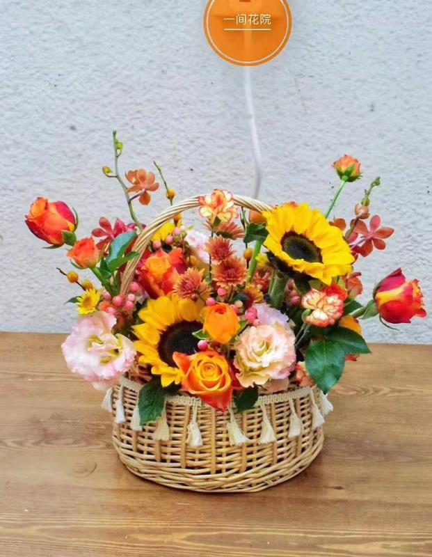 希娅蕾丝手提木片花篮水培插花手提篮圣诞节木片花篮花店花艺篮