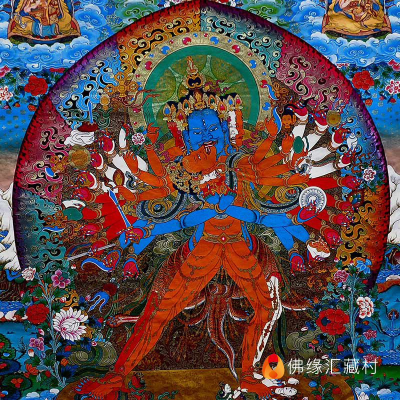 尼泊尔棉布矿物颜料手绘印刷西藏唐卡装饰画时轮金刚唐卡佛像挂画