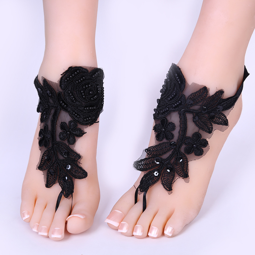 饰品 沙滩珍珠弹力连指水晶脚饰 闪钻亮片新娘脚饰婚礼用品