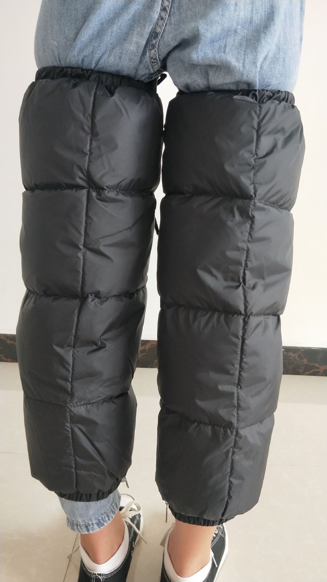 加绒加厚防风护膝男女通用羽绒护膝摩托车骑行护腿户外加长护膝