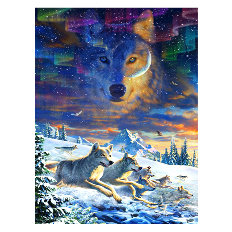 厂家批发新款满钻钻石画 雪地狼群简约卧室客厅2019点贴钻十字绣