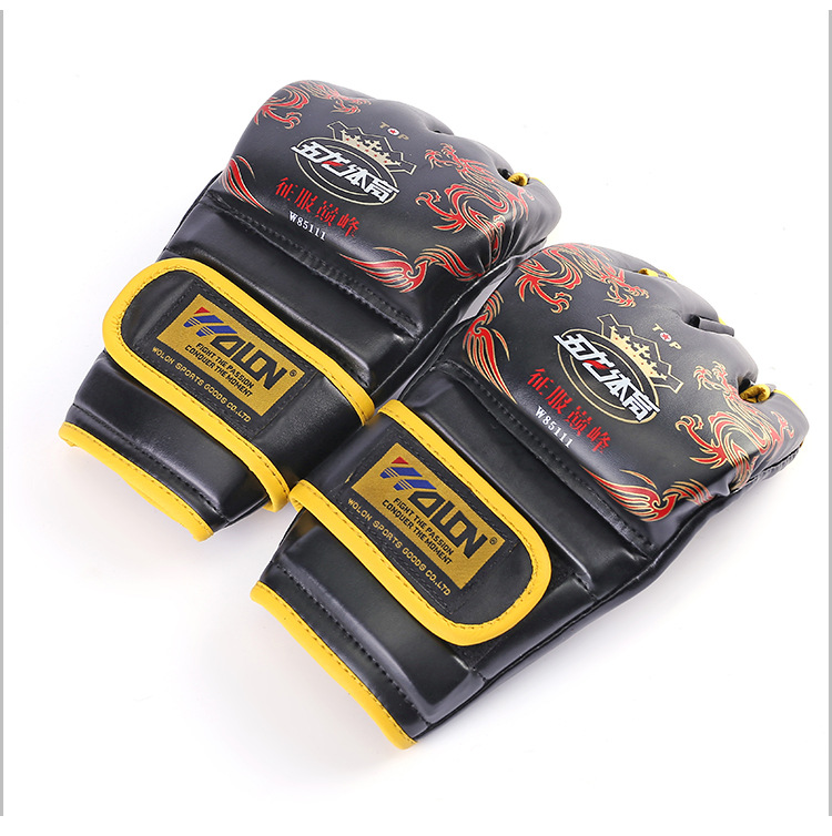 新款五龙拳击手套 印龙图炫酷一次成型拳套半指泰拳散打成人手套