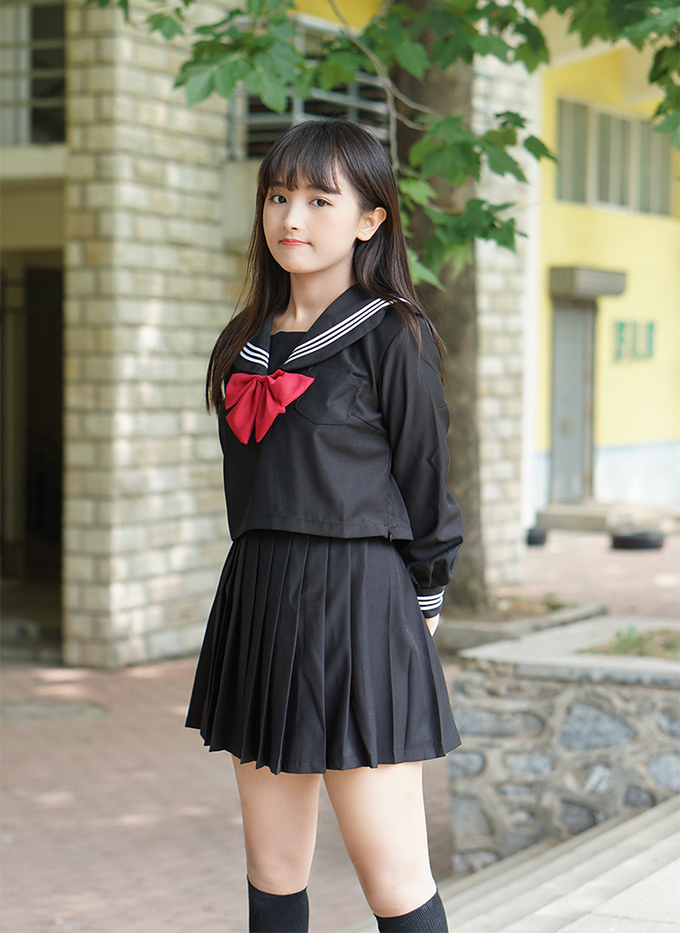秋冬水手服正统jk制服裙女中间服正版黑色白三本基础款学院风套装