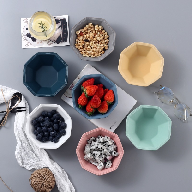 多边形沙拉碗亚光灰蓝粉黄纯色日式马卡龙斗笠陶瓷米饭碗一件代发