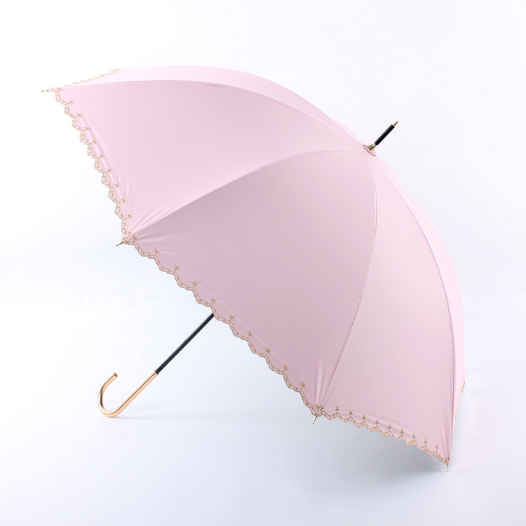 Fresh Five-Pointed Star Flower Embroidery Vinyl Full Shading Straight Rod Long Umbrella Sun Umbrella Sun Umbrella Lady Japanese Umbrella