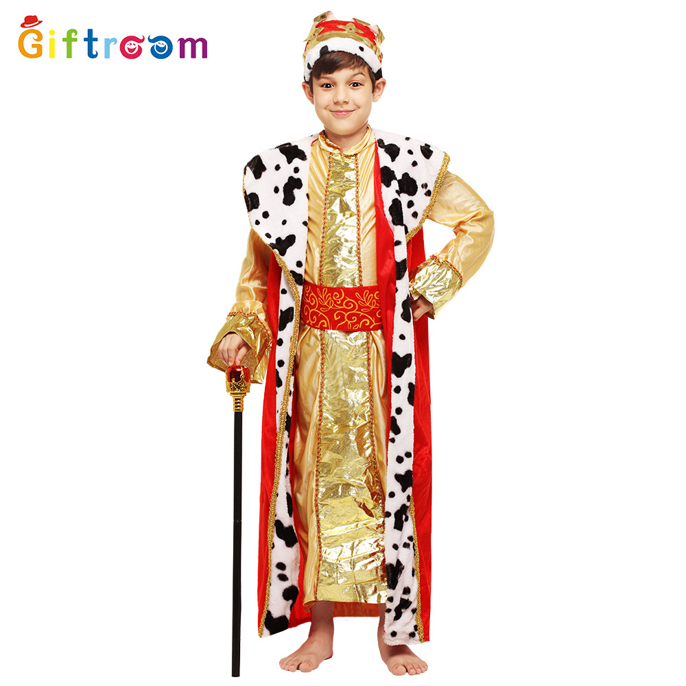 万圣节cosplay国王舞台表演演出服饰儿童男长袍国王角色扮演服装