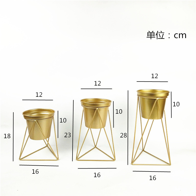 Nordic Fashionable Golden Flower Stand Office Desk Surface Panel Succulent Plant Home Bedroom Metal Ornaments Jardiniere