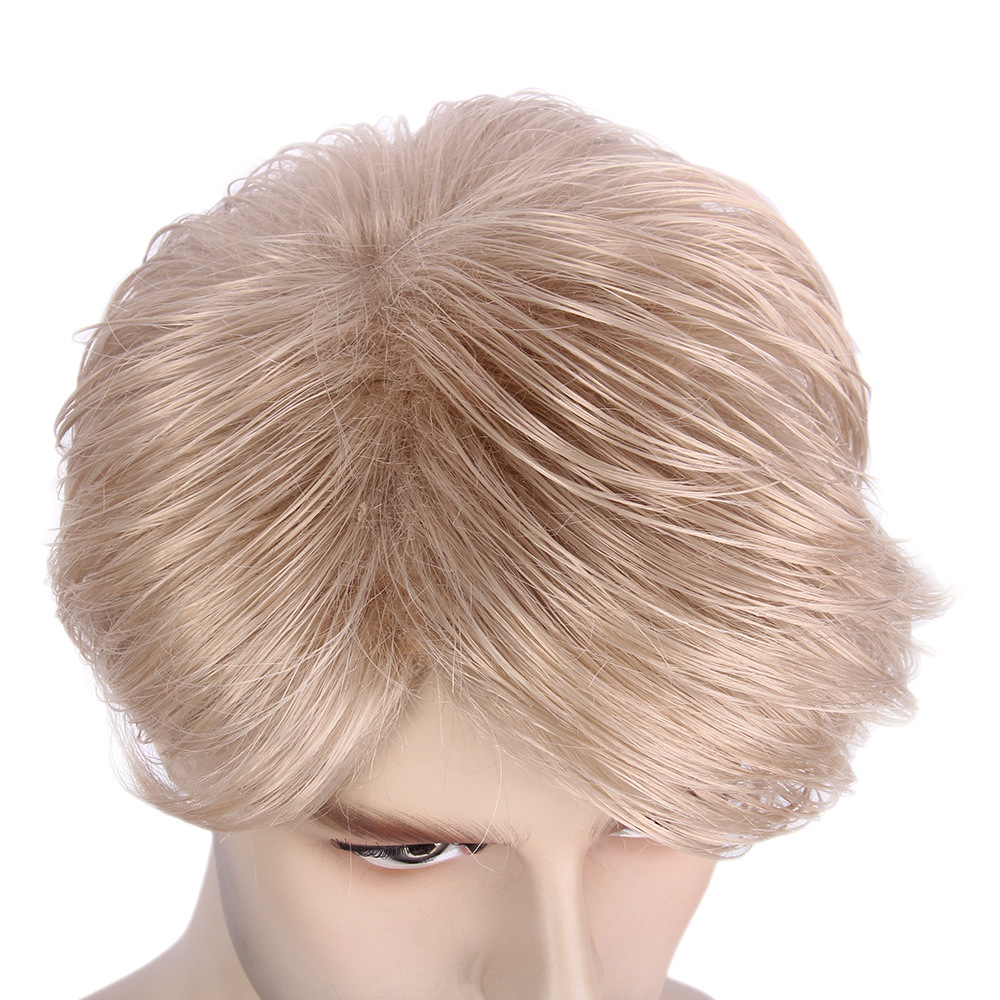 欧美金色男士假发 帅气时尚短直发斜刘海假发