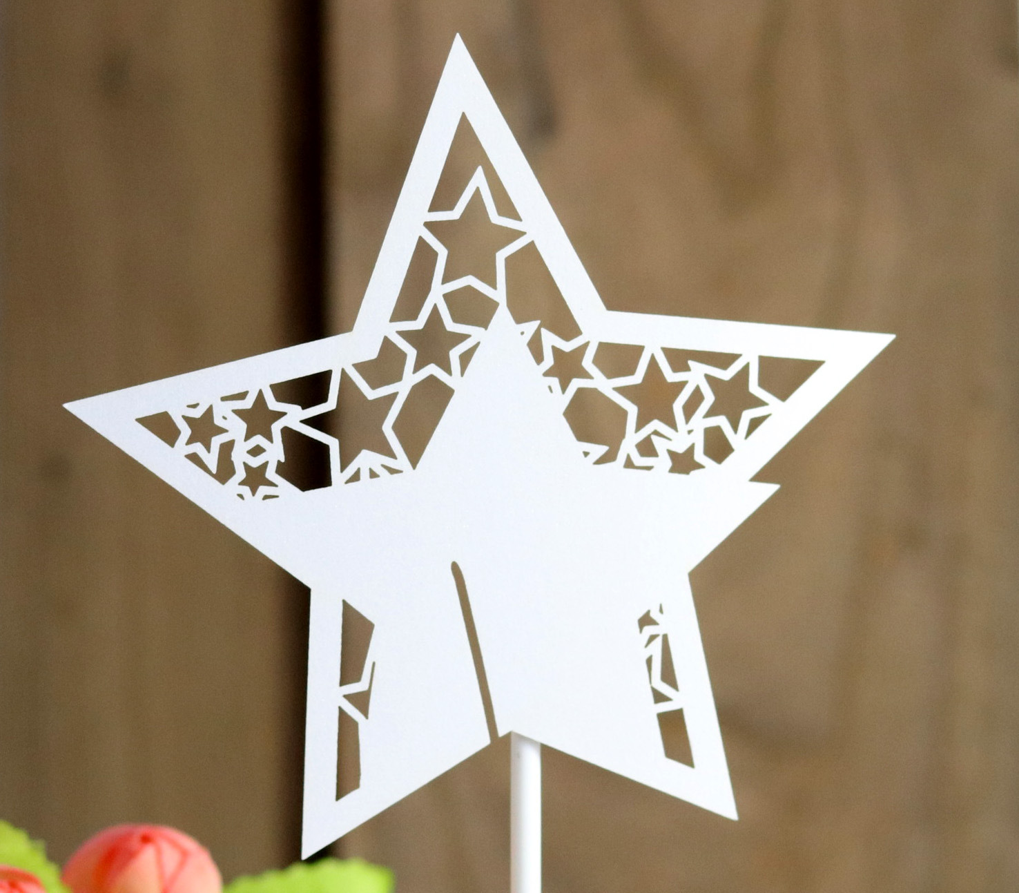 销亚马逊生日蛋糕插激光镂空插卡红色插旗结婚五角星插牌批发