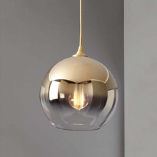 北欧简约后现代卧室床头个性创意吧台茶餐厅金色渐变玻璃圆球吊灯