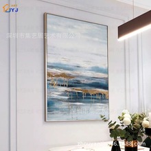 清新北欧纯手绘金箔抽象油画酒店别墅样板房装饰挂画PS外框装裱画