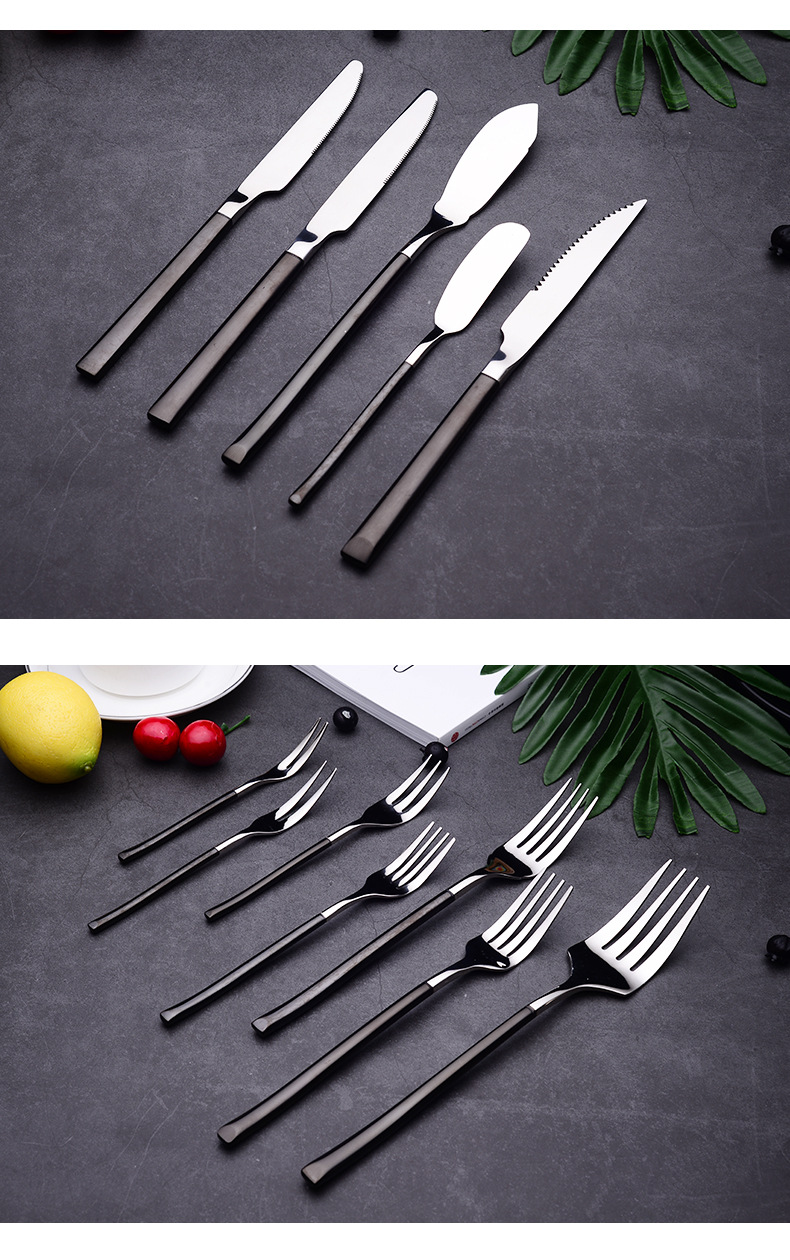 佳旌304不锈钢餐具骑士系列西餐刀叉创意黑色手柄餐刀勺叉一体
